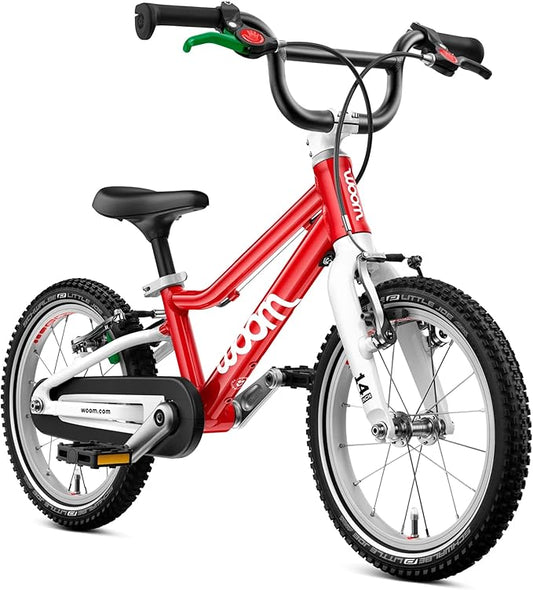 woom GO 2 Bicycle for Children 3 to 4.5 Years Old, 14-Inch Lightweight Bike with Handbrake, Steering Limiter & Chainguard for Boys & Girls - Red