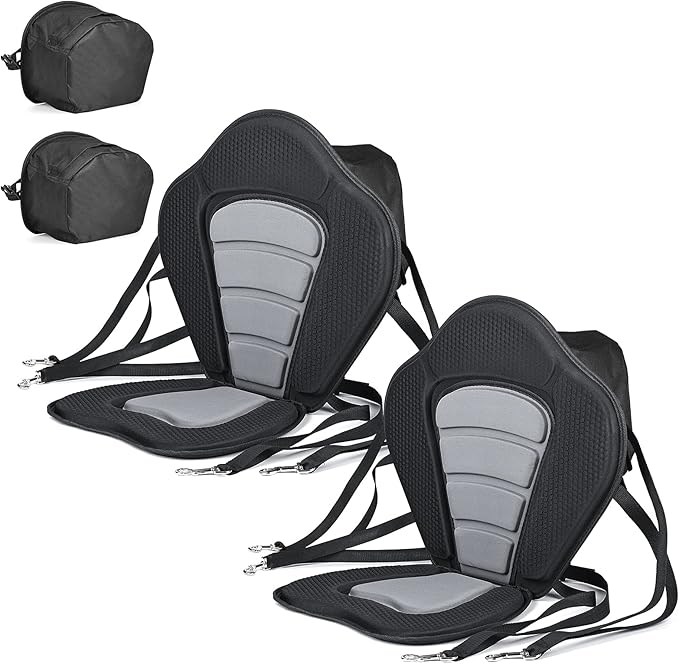 Solomone Cavalli Deluxe Padded Kayak Seat with Storage Bag, Adjustable Cushions for Canoe Fishing Boat Paddle Board Sit-On-Top Kayaks, Universal Size with Back Support