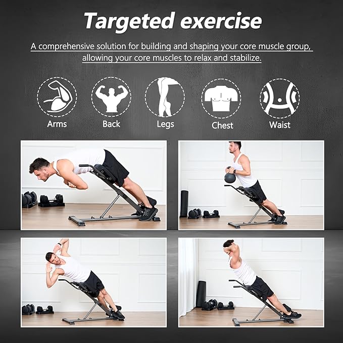 SogesPower Roman Chair Back Extension Machine, Hyperextension Bench for Hamstring,Adjustable and Foldable Exercise Equipment for Home Gym