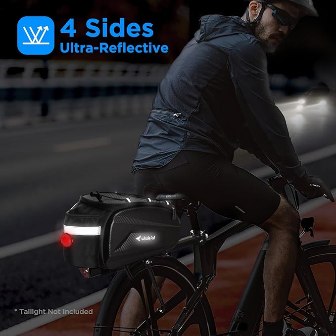whale fall 10L Bike Rack Bag – Hard-Shell Waterproof Rear Trunk Pannier with Rain Cover, 4-Side Reflective Panels, Bike Accessories for Commuter, Road, Mountain, E-Bike