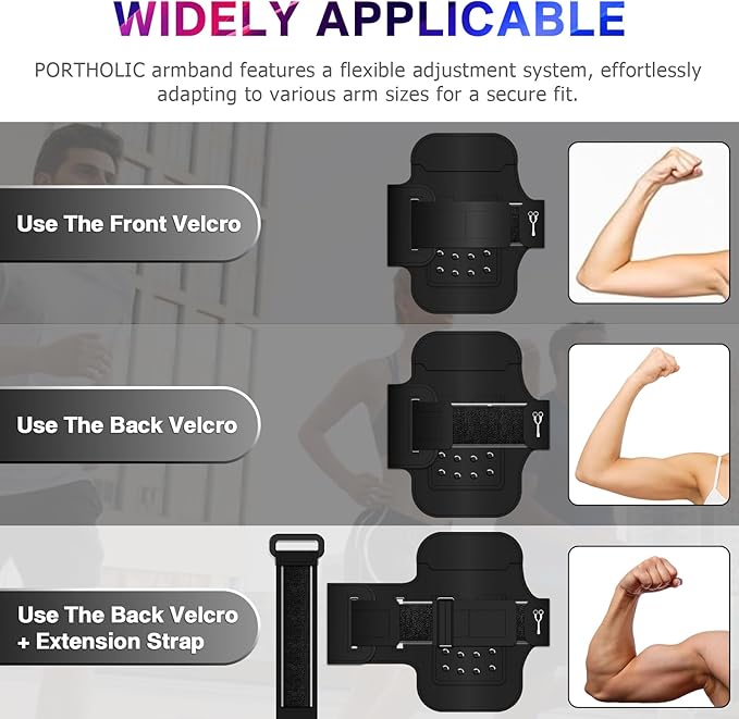 PORTHOLIC 2025 Running Armband Water Resistant Sports Phone Holder Case with Extension Strap, Key Card Slot Up to 6.9" Phone for iPhone 17/16/15/14/13 Plus Air Pro Max XR/XS, Galaxy S25/24/S10