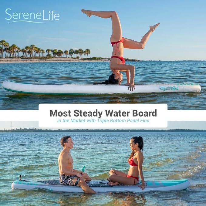 SereneLife Inflatable Stand Up Paddle Board with Premium SUP Accessories – Wide Stable Design with Non-Slip EVA Deck Pad for Adults and Youth of All Skill Levels