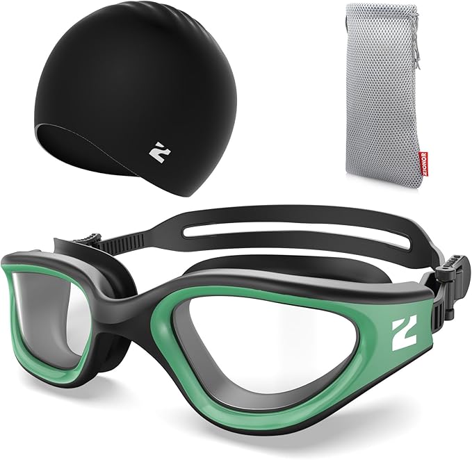 ZIONOR G1 Lite Swim Goggles with Swim Cap Comfortable Anti-fog Swimming Goggles Cap Set for Adult Men Women