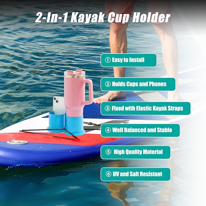 Paddleboard Cup Holder, Kayak Drink Holder for Paddle Board Cup and Phone Holder, Sup Surfboards Canoes Kayak Paddle Board Accessories for Types of Cup Bottle Drink