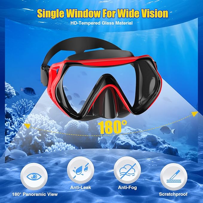 Snorkeling Gear, Dry Snorkel Set180° Panoramic Wide View,Anti-Fog Scuba Diving Mask, Professional Snorkeling Gear for Free Breathing, Swimming, Diving
