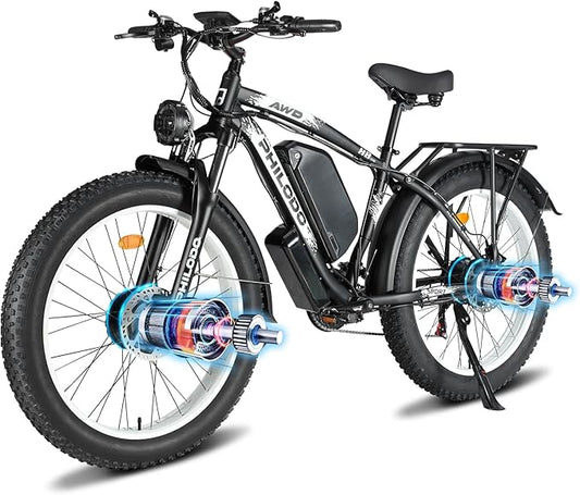 60V 26AH Battery Electric Bike,5000W Dual Motor Ebikes for Adults,Full Suspension Electric Bicycle,26x4 Fat Tires for All Terrain Dirt Bike,21-Speed Gear Electric Mountain Bike