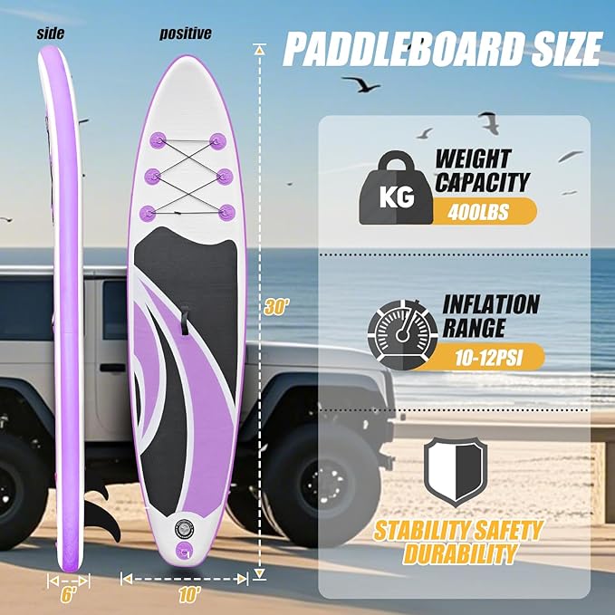 10' Inflatable Stand Up Paddle Board, Ultra-Light Wide Yoga Board for All Skill Levels with Premium SUP Paddleboard Accessories, 84L Waterproof Bag, Non-Slip Comfort Deck for Youth & Adults