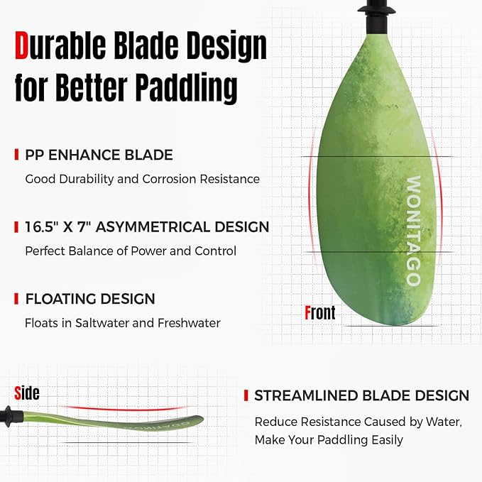 Kayak Paddles with Alloy Shaft and PP Blade, Floating Kayaking Oars, Adjustable 230-250 cm/90-98 Inches, 210-230 cm/82-90 Inches