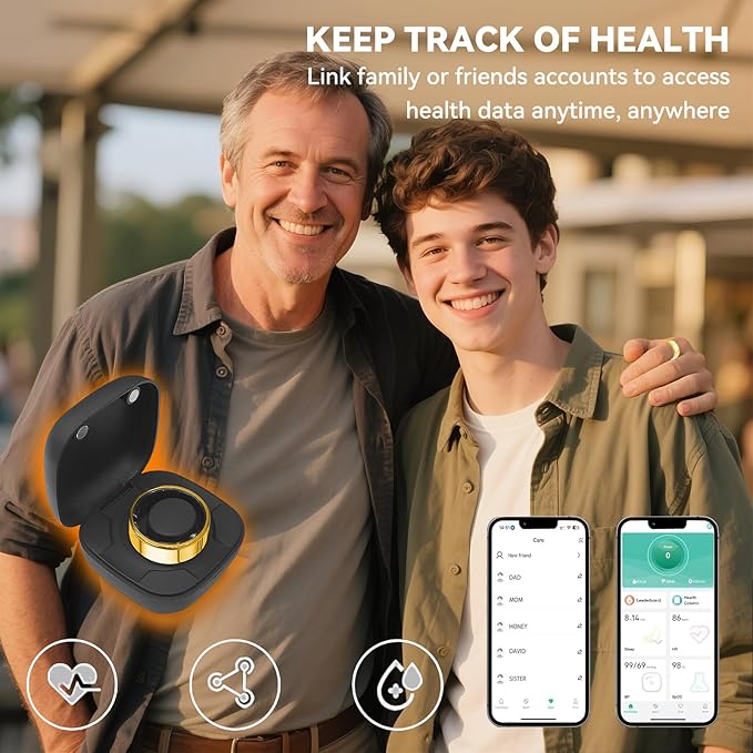 Smart Ring for Men Women with Black Charging Box, Bluetooth, Health Ring , IP68 Waterproof, Fitness Ring Tracks Heart Rate/Sleep/Steps/Sports Activities/Blood Oxygen,non-subscription app (Gold, 11)