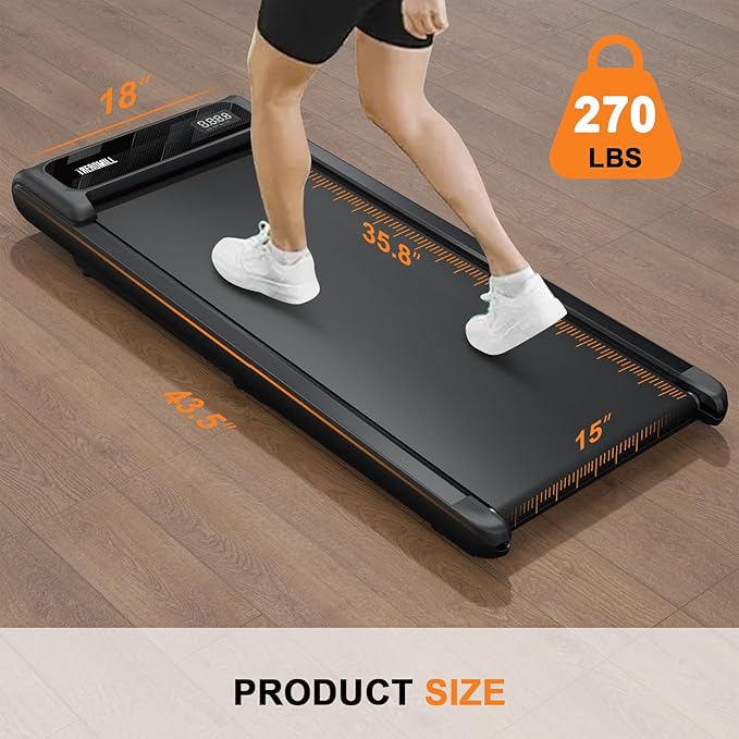 Walking Pad with Handle Bar, 2.5HP Treadmill with Handle, Portable Under Desk Treadmill for Home Office Use, Adjustable Incline, Large LED Display, Remote Control