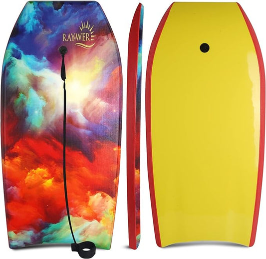 Body Board Lightweight with EPS Core, HDPE Slick Bottom, Leash & Adjustable Wrist Rope, Great Surfing for Kids and Adults