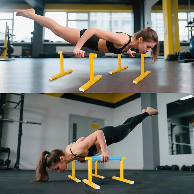 Strength Training Parallettes I-Sit Push Up Bars, Pushup Handles Calisthenics Equipment for Home Workout, Anti-slip Gymnastics Bars, Handstand & Dip Bar for Outdoor Exercise