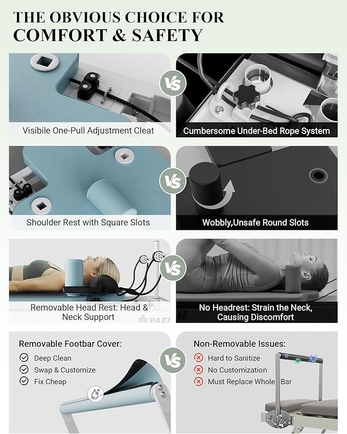 PAETA Pilates Reformer, Foldable Reformer Pilates Machine with Music Wire Springs, Pilates Equipment for Home Workouts with Jump Board, Up to 400 LBS