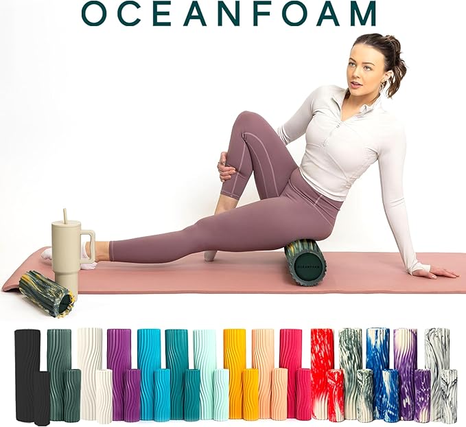 Oceanfoam Tidal Roller - Hunter, Gold & Natural Marbled - Muscle Massage Foam Roller for Back Pain & Stretching - Firm & Ergonomic Wide Wave Textured - Yoga, Athletics, Wellness - Full Size, 20" x 5"