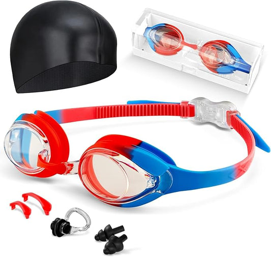 Kids Swim Goggles, Anti-fog and UV Protection with Swim Cap for Age 3-15 Youth Boys Girls Toddler