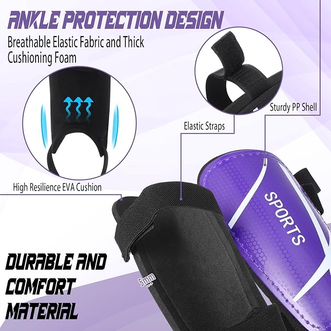 Soccer Shin Guards and Socks Kids Youth Lightweight Soccer Pads Defender with Ankle Protection Ski Shin Guards Football Equipment for Age 4-14 Toddler Boys Girls Teens
