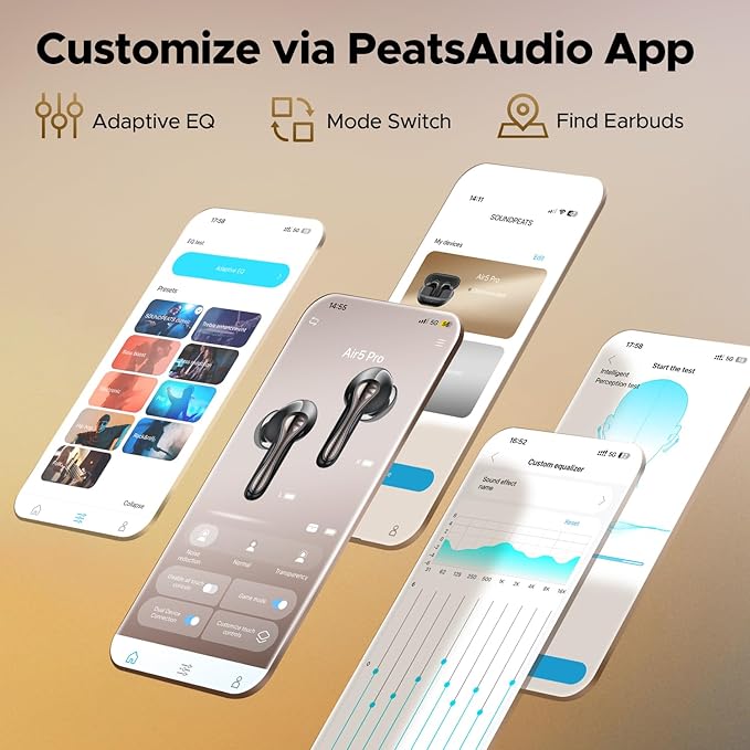 SoundPEATS Air5 Pro Adaptive Hybrid Noise Cancelling Wireless Earbuds, Qualcomm Snapdragon Sound, aptX™ Lossless, LDAC LE Hi-Res Audio, 6 Mics AI CVC 8.0 Call, 37H Playtime, IPX5 Waterproof, BT 5.4