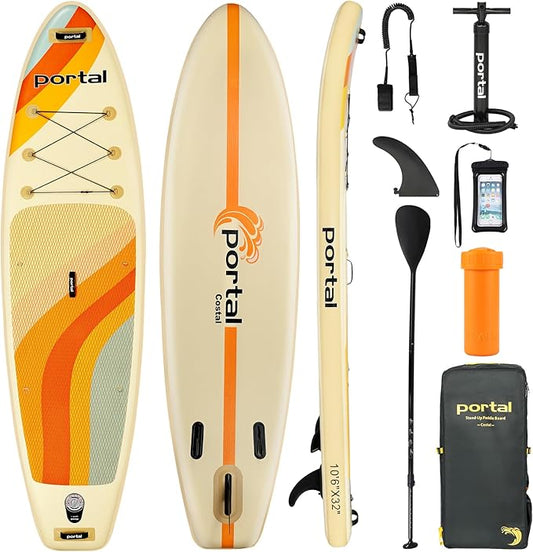 PORTAL SUP Inflatable Paddle Board for Adults 10'6'' Stand Up Paddleboard,Non-Slip Deck Blow up Paddle Boards with Adjustable Paddle, Carry Bag, and Repair Kit