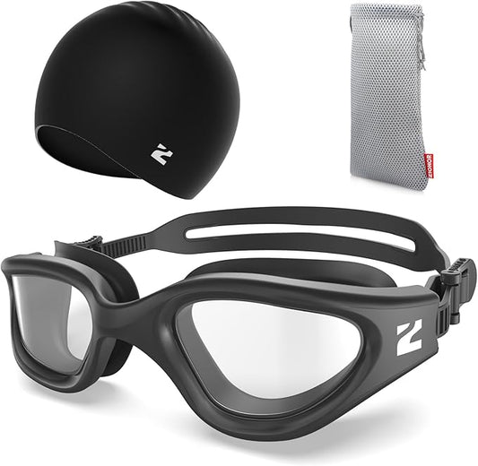 ZIONOR G1 Lite Swim Goggles with Swim Cap Comfortable Anti-fog Swimming Goggles Cap Set for Adult Men Women