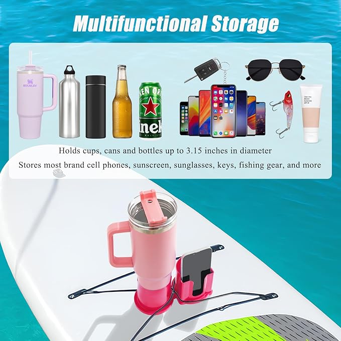 Paddleboard Cup Holder, Kayak Drink Holder for Paddle Board Cup and Phone Holder, Sup Surfboards Canoes Kayak Paddle Board Accessories for Types of Cup Bottle Drink