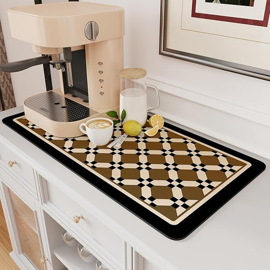 AMOAMI Coffee Mat Hide Stain Rubber Backed Absorbent Dish Drying Mat for Kitchen Counter - Fits Under Coffee Maker or Machine - PEANUT 17x31.5