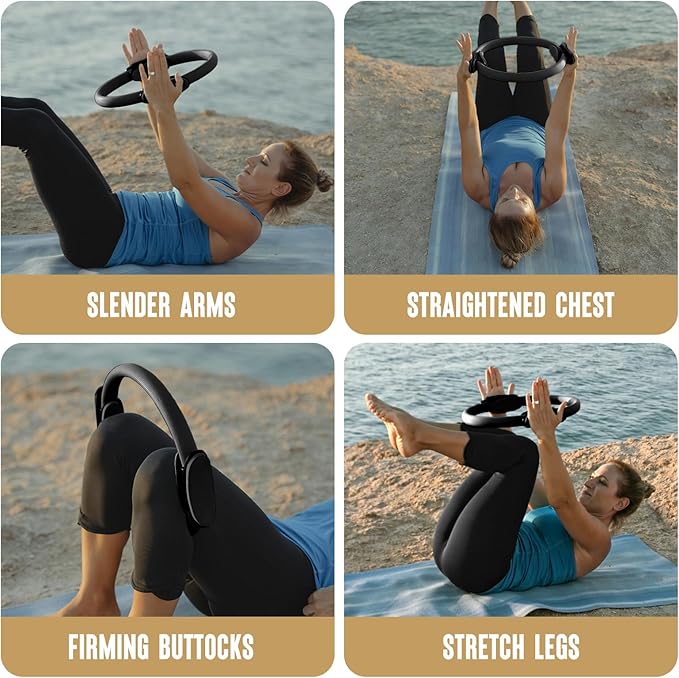 Pilates Ring Fitness Circle 14" Yoga Rings Magic Circle with Dual Padded Handles for Toning Arms, Thighs/Legs & Core，Home Exercise Equipment ﻿