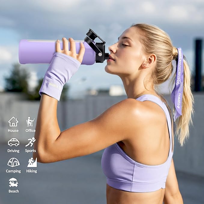 Kodrine Water Bottle with Straw, 24 oz Glass water Bottle with 2 Lids Bamboo Straw Lid and Spout Lid with Handle, 32 oz Clear Water Bottle Glass for Sports Travel, Waterbottle with Time Marker