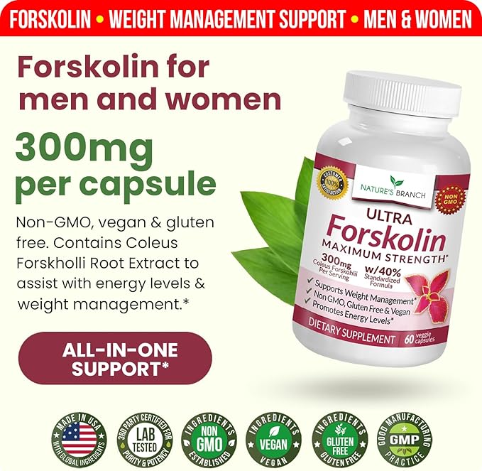 Ultra Pure Forskolin for Weight Management Maximum Strength | Coleus Forskohlii Root Extract Powder, 40% Standardized Lean Supplement for Men & Women | Premium Extreme Boost Complex - 60 Capsules
