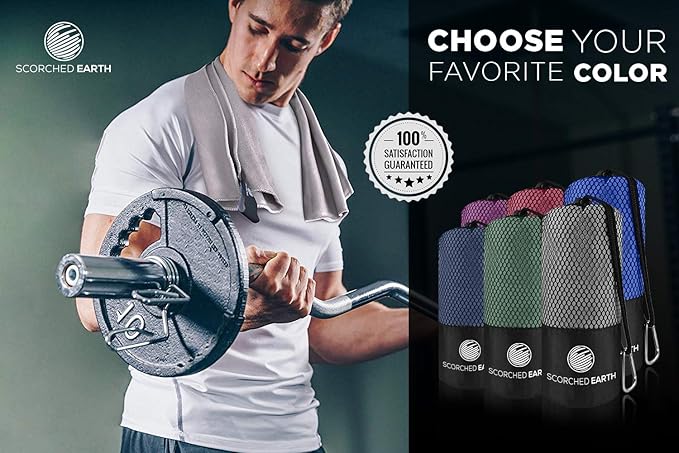 ScorchedEarth Microfiber Travel & Sports Towel Set - Quick Dry, Super Absorbent, Compact, Lightweight - for Camping, Backpacking, Hiking, Beach, Yoga, Swimming - Includes 2 Sizes + Carrying Bag & Clip