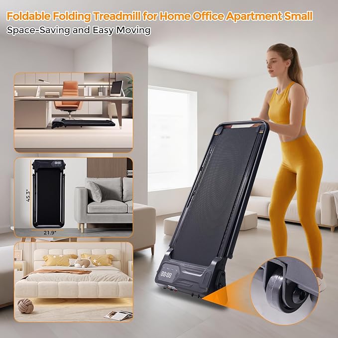 Folding Foldable Walking Pad Treadmill with Handle Bar and Adjustable Incline, 3.5HP Portable Electric Treadmills with Handles for Home Small, Home Treadmills with Incline, 0.6-7.6MPH, 350LBS