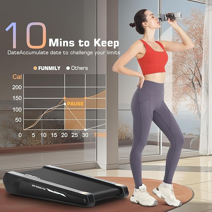 FUNMILY Smallest Walking Pad with 5% Incline, 2 in 1 Under Desk Treadmill for Home Office, 2.5 HP Mini Compact Walking Treadmill, Installation-Free/300lbs Weight Capacity/Unique Lighting Design