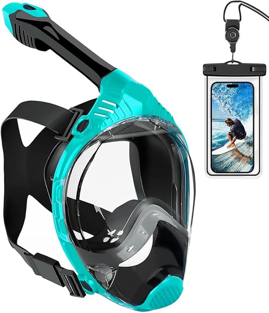 VGKE Full Face Snorkel Mask for Adults, 180 Degree HD Panoramic View Snorkeling Gear with Waterproof Phone Pouch, Anti-Leak & Anti-Fog, Breathe Freely Suitable for Men/Women
