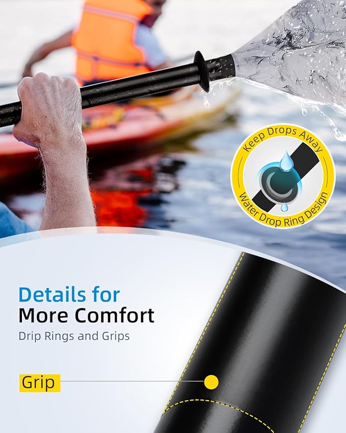 OCEANBROAD Kayak Paddle 86in/218cm, 90.5in/230cm Alloy Shaft 2-Piece Floatable Kayak Oar for Kayaking Canoeing Boating