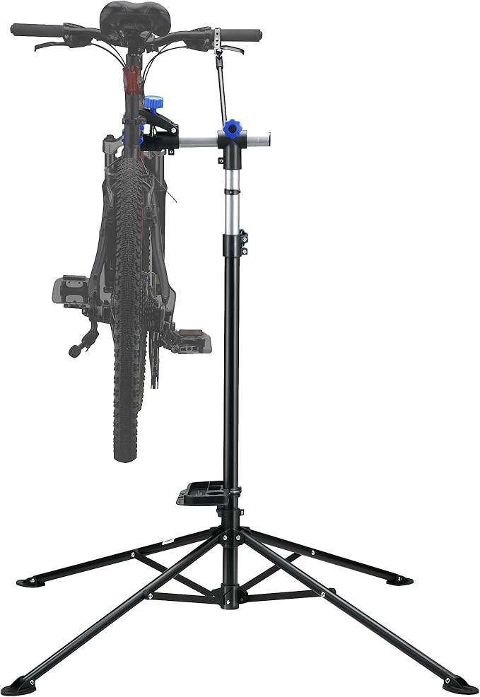 Pro Stand Plus Bike Rack - Heavy-Duty Telescoping Bicycle Stand with Tool Tray, Rotating Clamps, and Adjustable Handlebar Rod by RAD Cycle (Black)
