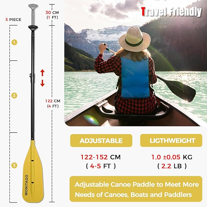 Canoe Paddle Aluminum Shaft with PP Blade, Floating Adjustable Paddle for Canoeing, Boating and Rafting, 122-152 cm/4-5 Ft