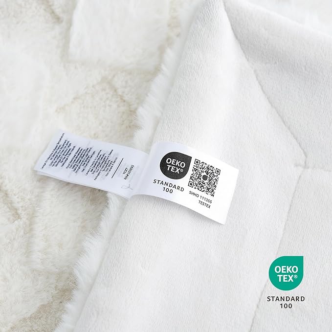 Cozy Bliss Faux Fur Throw Blanket for Couch - Soft Checkered Fuzzy Plush Cozy Throw Gift Blankets for Women,Cream White Boho Blanket for Sofa Bedroom Living Room.50 * 60 Inches