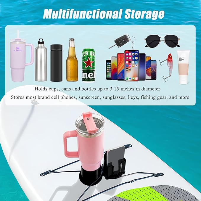 Paddleboard Cup Holder, Kayak Drink Holder for Paddle Board Cup and Phone Holder, Sup Surfboards Canoes Kayak Paddle Board Accessories for Types of Cup Bottle Drink