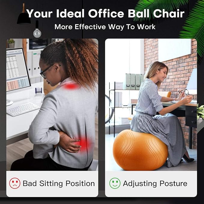 Yoga Ball, 22-30 Inch Extra Thick Exercise Ball for Workout Fitness Balance, Anti Burst Chair for Home and Office Desk, Includes Hand Pump & Workout Guide Access