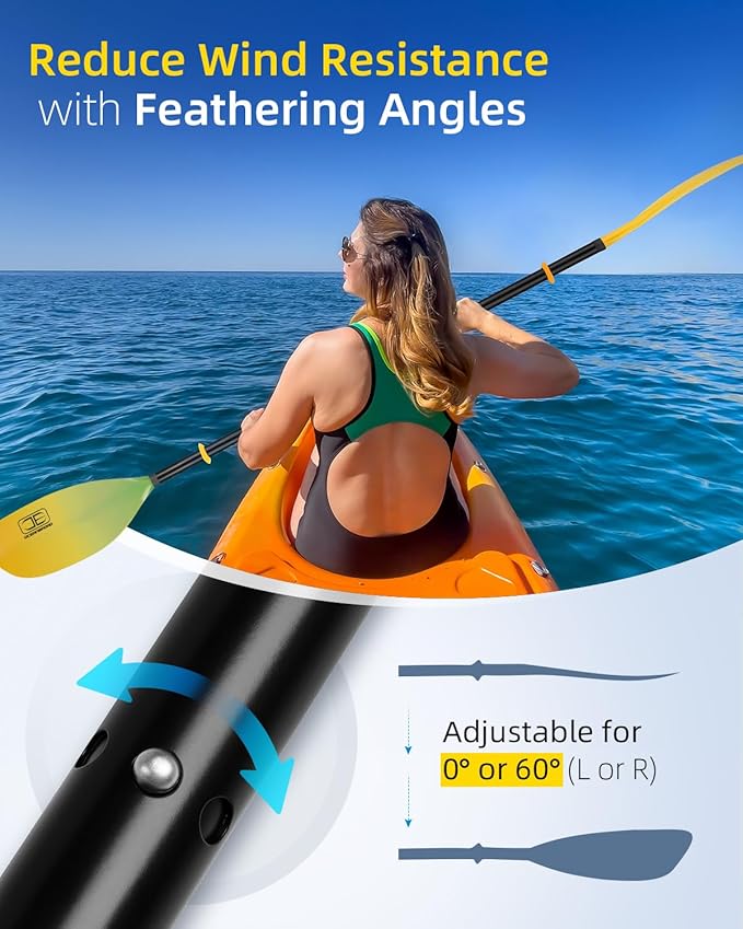 OCEANBROAD Kayak Paddle 86in/218cm, 90.5in/230cm Alloy Shaft 2-Piece Floatable Kayak Oar for Kayaking Canoeing Boating