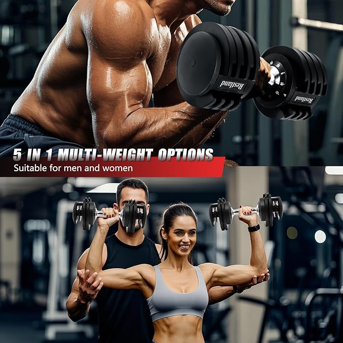 Adjustable Dumbbell Set of 2 Anti-Slip Handle 5 Different Free Weights Per Dumbbell for Men Women Home Workout Gym