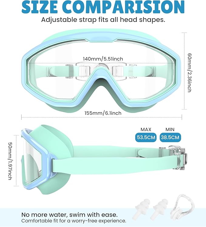 NSSIW Swim Goggles Swimming Kids-Goggles: Anti Fog No Leak with Nose Clip Earplugs for Girls Boys Youth 6-14 3 Pack