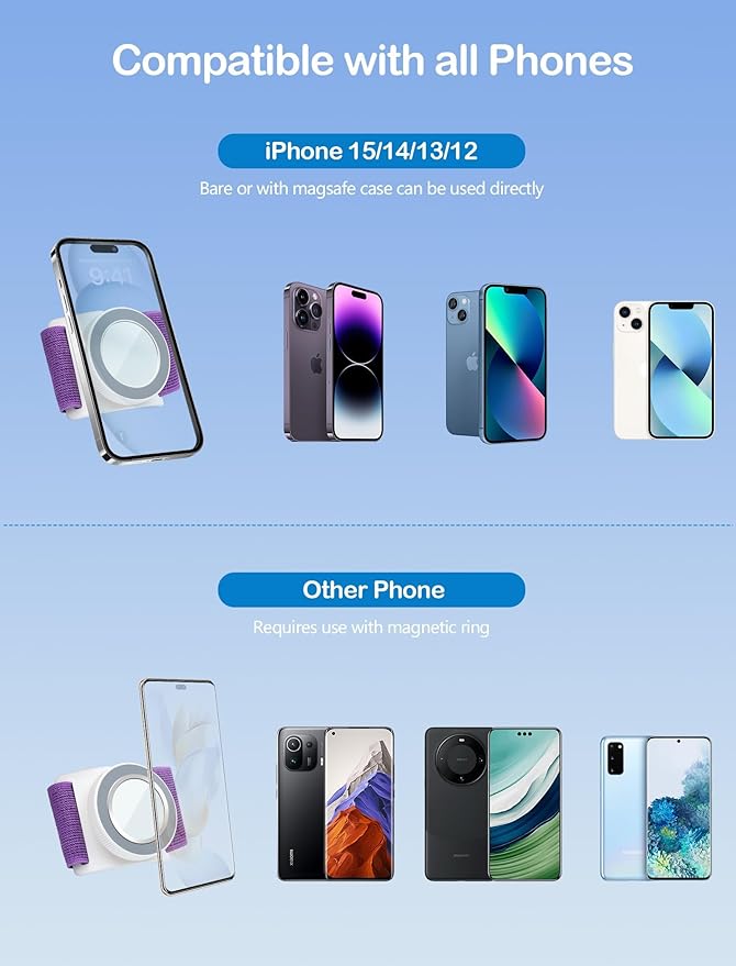 TOPGO Magnetic Running Phone Holder for iPhone, HD Mirror & Extendable Anti-Drop Rope for Gym/Yoga, 360° Rotatable Wrist Phone Holder, Fits iPhone 16 Pro & Android (Purple, 2 Straps)