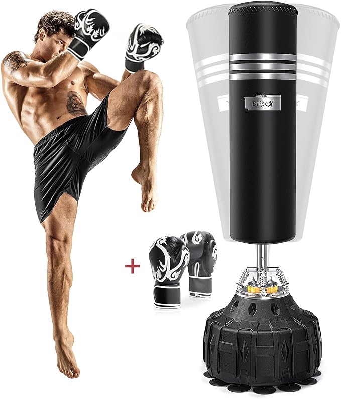 Dripex Freestanding Punching Bag, Heavy Boxing Bag with Stand for Adult Youth - Men Standing Boxing Punch Bag for Home Gym Workout