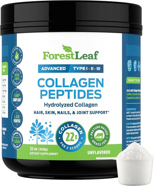 Collagen Peptides Powder Unflavored - Hydrolyzed Collagen Protein Powder Type 1, 2 & 3 - Grass Fed Keto Collagen Powder for Women & Men - Vital Hair, Skin, Nails, Joints, Recovery, 11g Per Serving