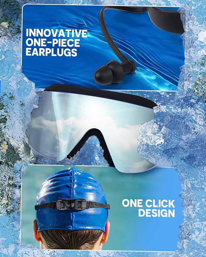 Swim Goggles, Frameless Wide View Swimming Goggles, Anti-Fog Anti-UV No Leaking Pool Goggles for Men Women Adult