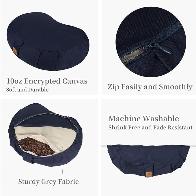 Round Zafu Meditation Cushion, D=15" H=5.5" Zabuton Meditation Pillow, Yoga Bolster/Pillow, Floor seat, Zippered Organic Cotton Cover, Natural Buckwheat, Kneeling Pillow