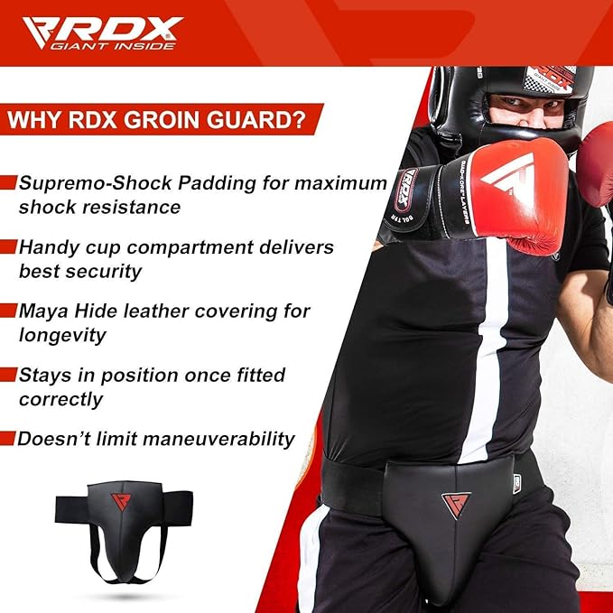 RDX Groin Protector for Boxing, Muay Thai, Kickboxing and MMA Training, Maya Hide Leather Abdo Gear for Martial Arts , SATRA Approved Abdominal Guard for Karate and Taekwondo