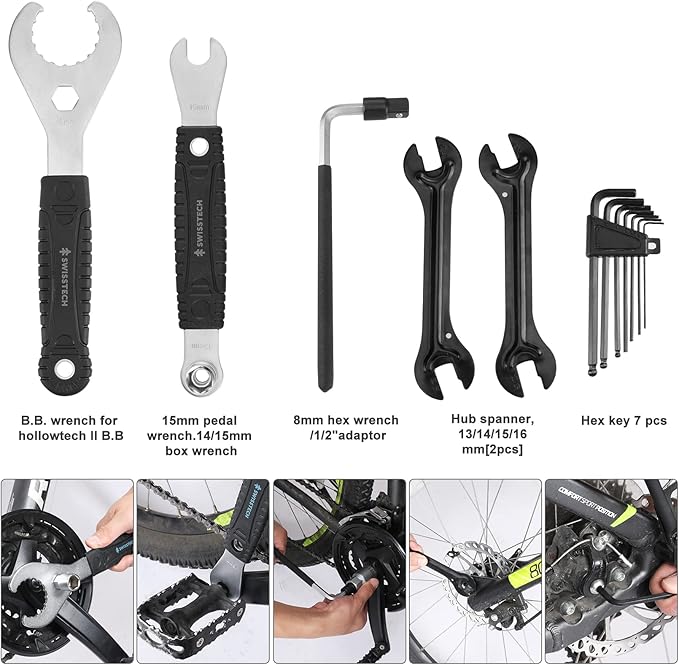 Swiss+Tech 30 Piece Bike Repair Tool Kit, Bicycle Maintenance Tool Set with Storage Case, Bike Accessories for Mountain/Road/Park Bike