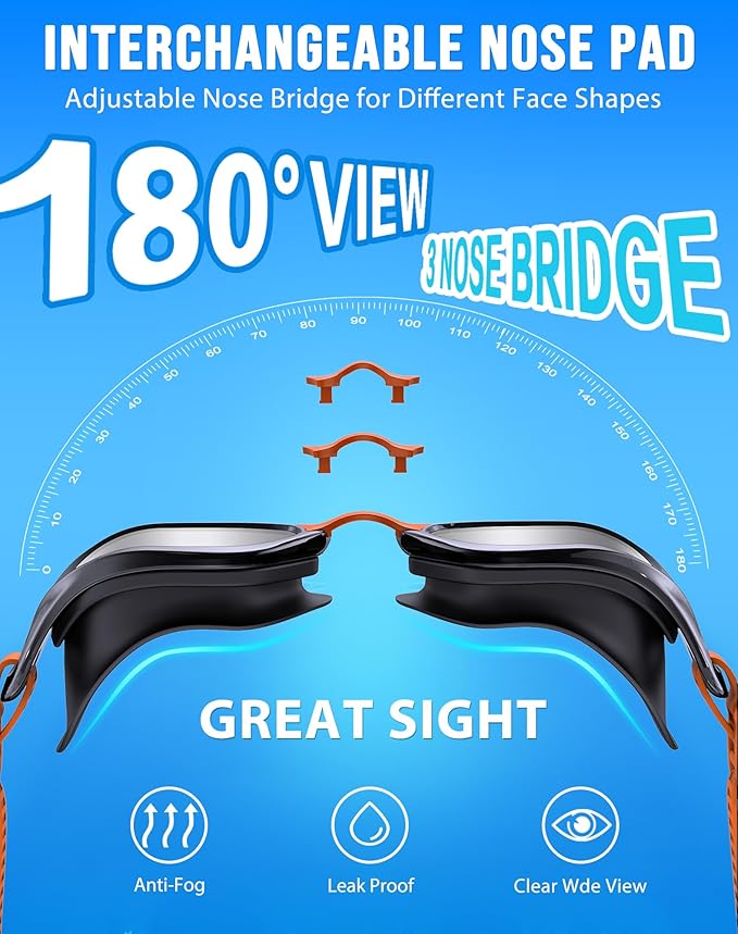 Swim Goggles, Unisex Adult Swimming Goggles Anti Fog Anti UV No Leakage Wide View for Men Women Youth