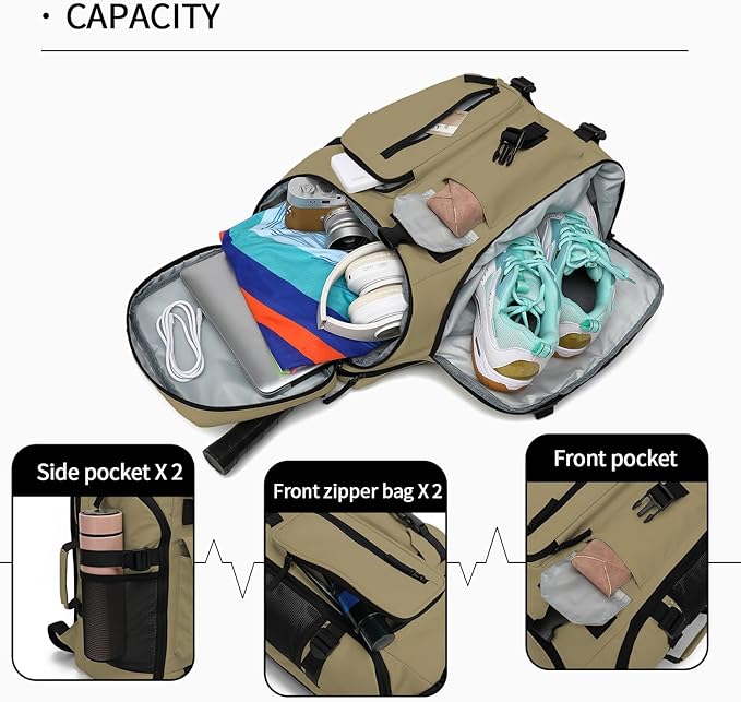 Kalesi Gym Duffle Tennis Bag Backpack 4-Way Waterproof with Shoes Compartment for travel Sport Hiking laptop (Wood color)